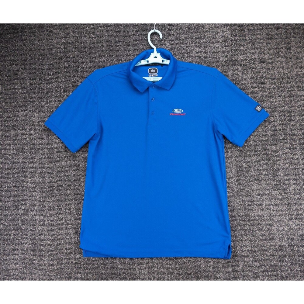 Ford Racing Polo Shirt Mens Large Blue Stretch Embroidered Logo OGIO Workwear